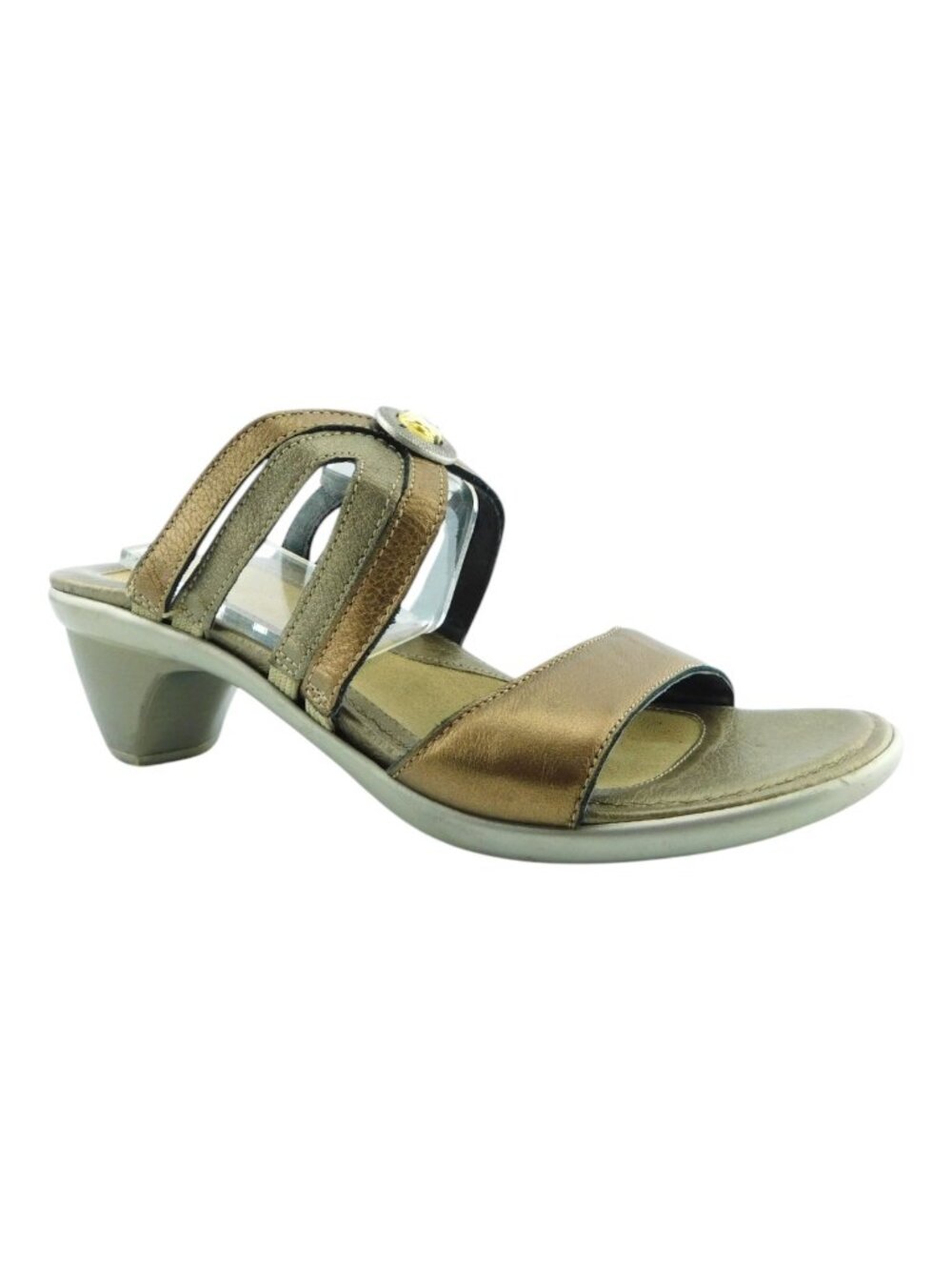 NAOT Bronze Gold Metallic Rhinestone Accent Leather Slide Heel Sandals 39